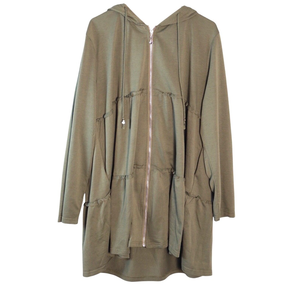 Grace Karin Women's Long Hoodie Zip up Tunic Sweatshirt 2XL Green Y2K Streetwear